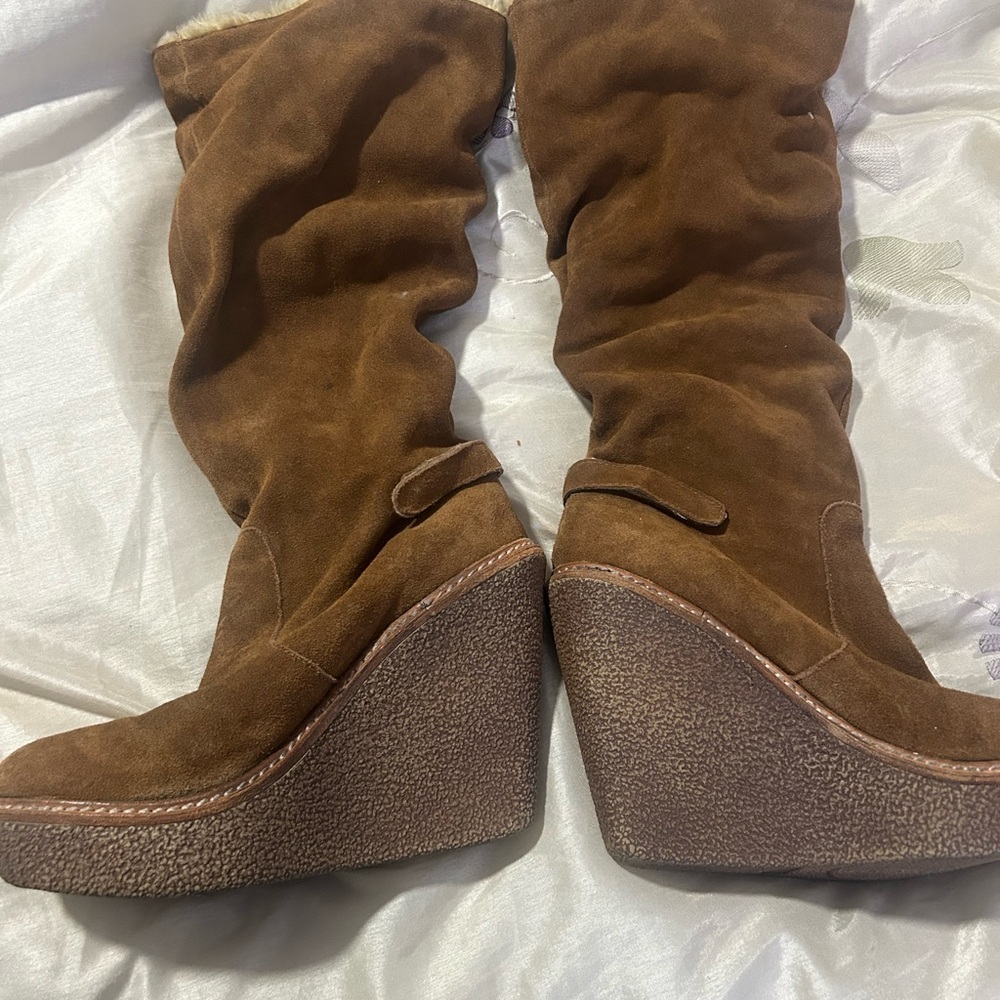 Brown Suede Wedge Boots